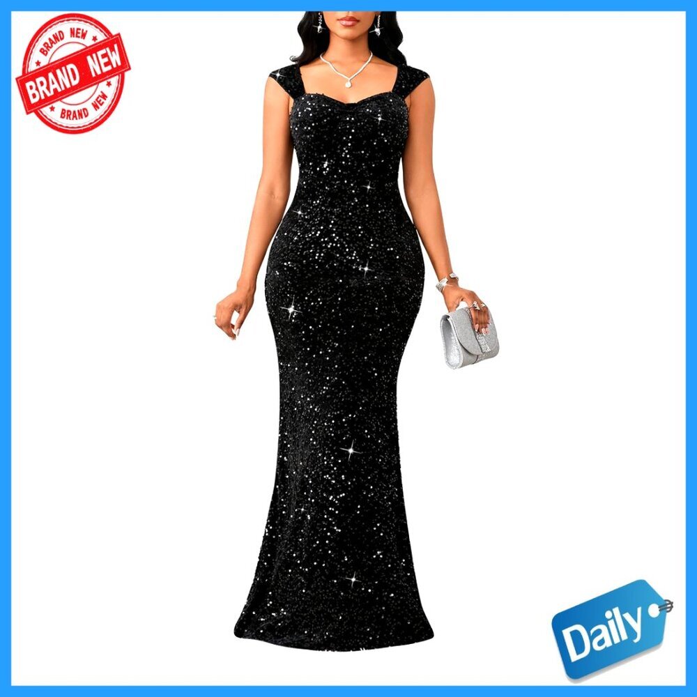 Sequin Mermaid Evening Gown Elegant Sleeveless V Neck Formal Party Dress